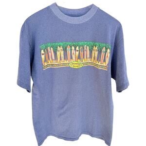 Hawaiian Island Surfboard Graphic T Shirt Mens Large Blue Vintage Style Tee